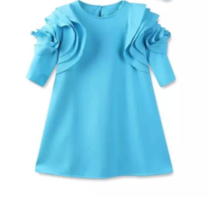 Модное однотонное платье принцессы с длинным рукавом для маленьких девочек
