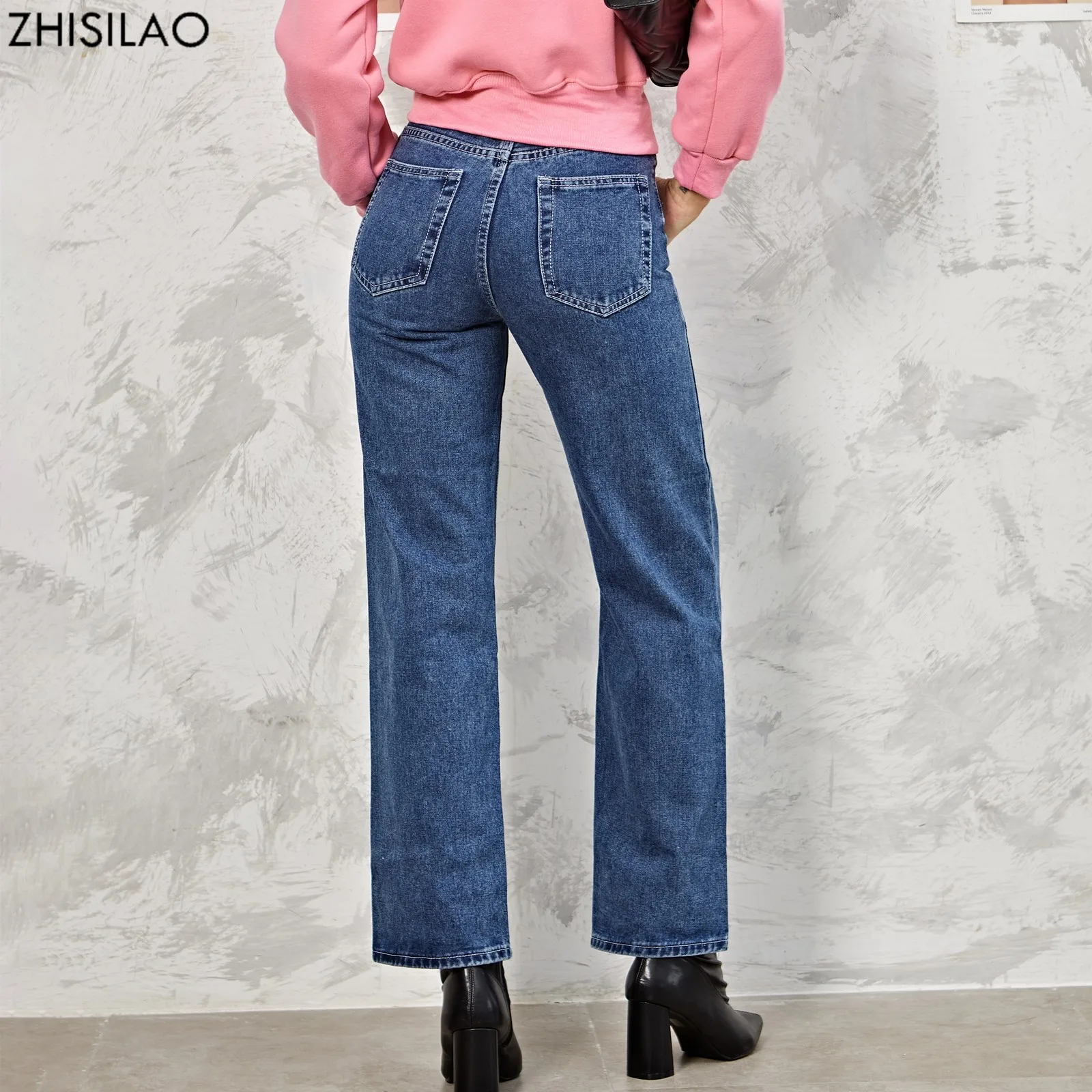Новые прямые джинсы ZHISILAO женские винтажные свободные синие потертые джинсовые