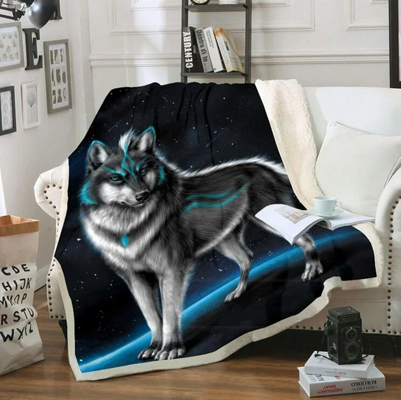Флисовое одеяло Galaxy wolf с 3D принтом носимые одеяла для взрослых/детей Прямая