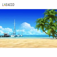laeacco summer seaside beach palms sailboat scene photo background decor portrait vinyl photocall photography backdrop studio