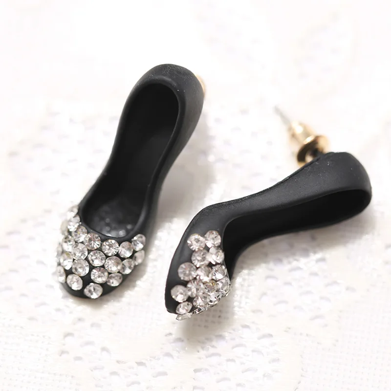 Серьги на высоком каблуке маленькие милые женские серьги со стразами черные