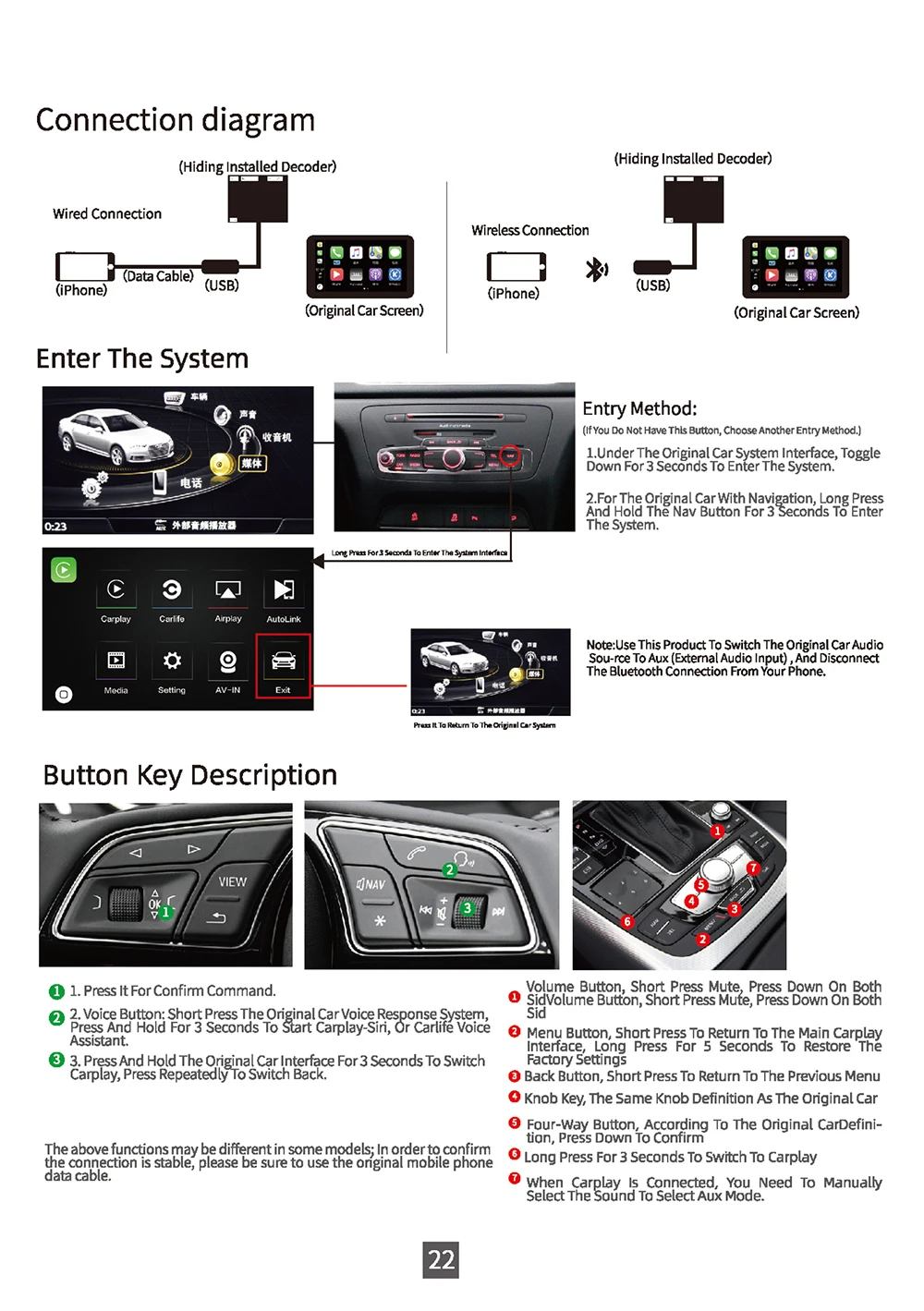 Carlinkit беспроводной CarPlay для Audi A6 A7 A8 C7 Q7 2010- MMI 3g/3g+ интерфейс muItimedia CarPlay& Android авто комплект модернизации