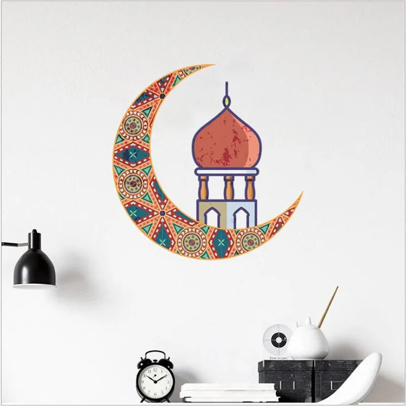 

1pcs Ramadan Festival Crescent Castle Wall Stickers Home Decor Living Room Bedroom Entrance Wall Beautification Decorative