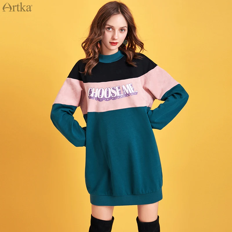 ARTKA 2019 Осень Зима Новый женский свитер модный цветной принт с коллизии свитшоты