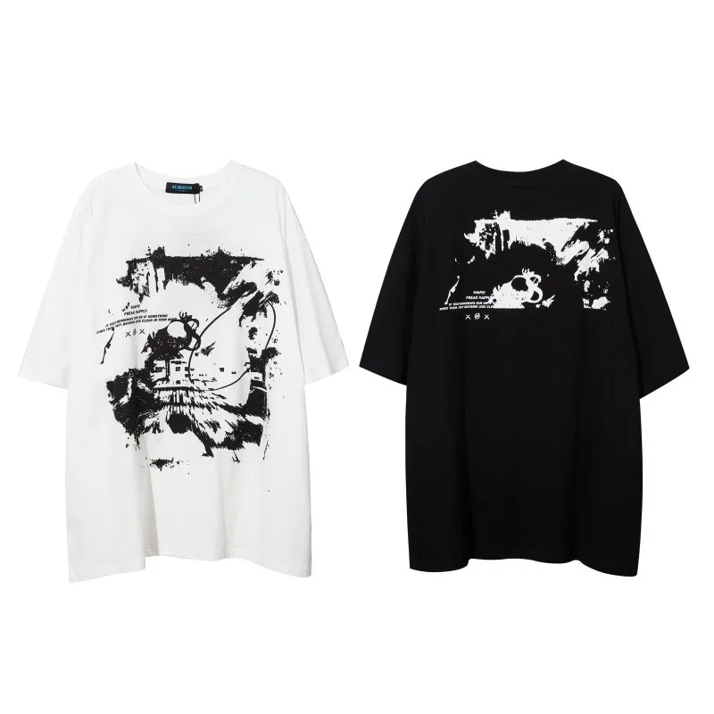 

Vintage Hip Hop Loose T-Shirt Men 2021 Summer Streetwear Creative Print Tshirts Harajuku T Shirt Cotton Tees Tops Oversize WQ405