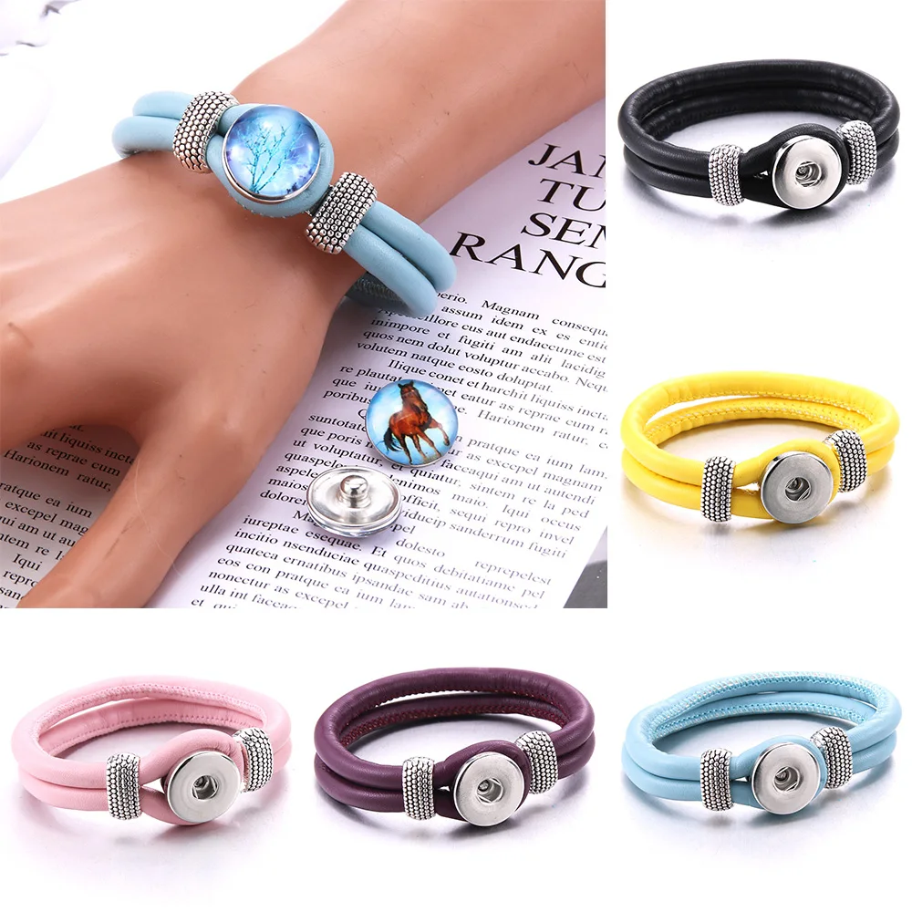 

New Fashion Women Snap Jewelry Handmade Braided Leather Snap Bracelet & Bangles Fit 18mm Snap Button DIY Charm Bracelet Gift