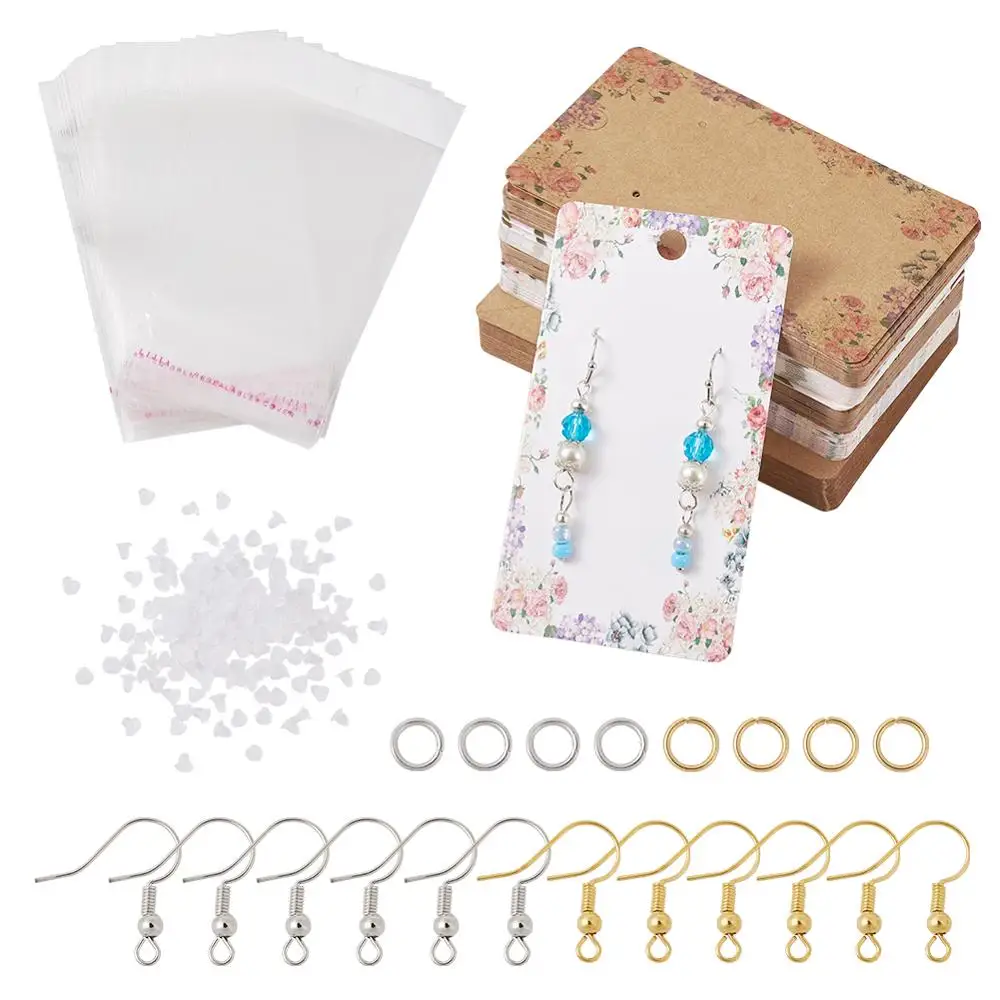 

Dangle Earring Findings Set with Jump Rings Ear Nuts Cardboard Earring Display Card Cellophane Bags Jewelry Making Supplies Kit