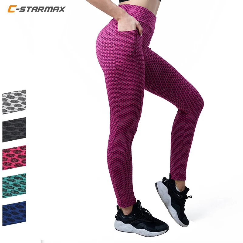 

Спортивные Леггинсы C-star, укороченные Пузырьковые колготки, костюм для йоги, тренажерного зала, фитнеса, сотовые штаны для йоги с высокой тал...
