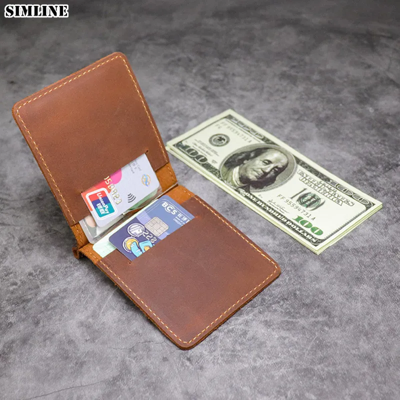 Кошелек мужской из натуральной кожи с зажимом для денег винтажный короткий