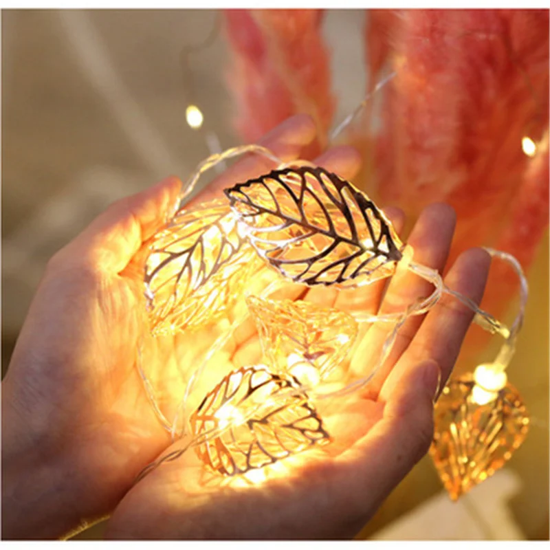 

Metal Party Supplies Home Decor Festival Celebrate INS Gold Decoration String Leaf Light Battery Powered Aesthetic Decor