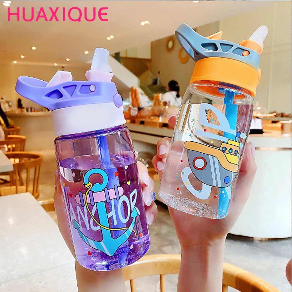 

Children's Leak-proof And Drop-proof Straw Cup Cartoon Animal Portable Boys And Girls Creative Duckbill Plastic Water Bottle