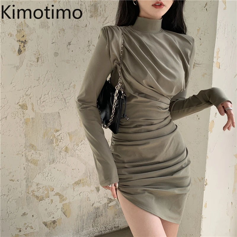 

Женское дизайнерское платье Kimotimo, корейское шикарное темпераментное платье с ложным воротником и длинными рукавами, облегающие платья мин...