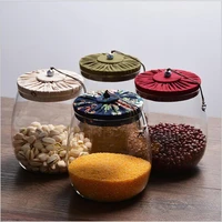 tea container color cloth lid storage container household glass sealed bottle kitchen dried fruit storage bottle coffee beans