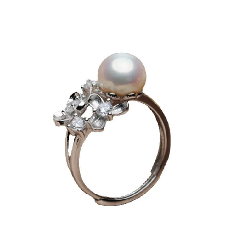 

2021 Fashion Women Imitation Pearl Rings Exquisite Women Wedding Adjustable Silver Plated Flower Ring Jewelry Party Best Gift