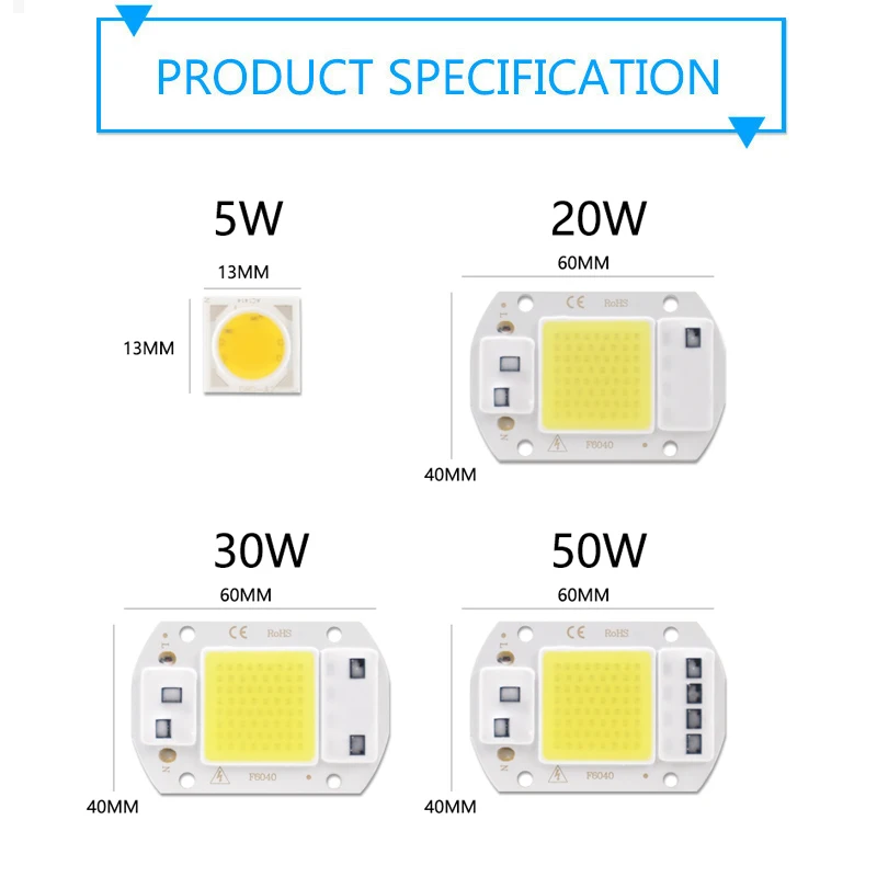 GreenEye AC 220V 5W ~ 100W Интегрированный COB светодиодный светильник чип диод 50 Вт 30 20 10 Smart IC