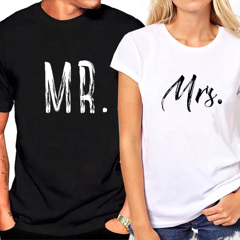 

Женские летние топы, белая свободная футболка, футболка для влюбленных с надписью MRS, забавная футболка