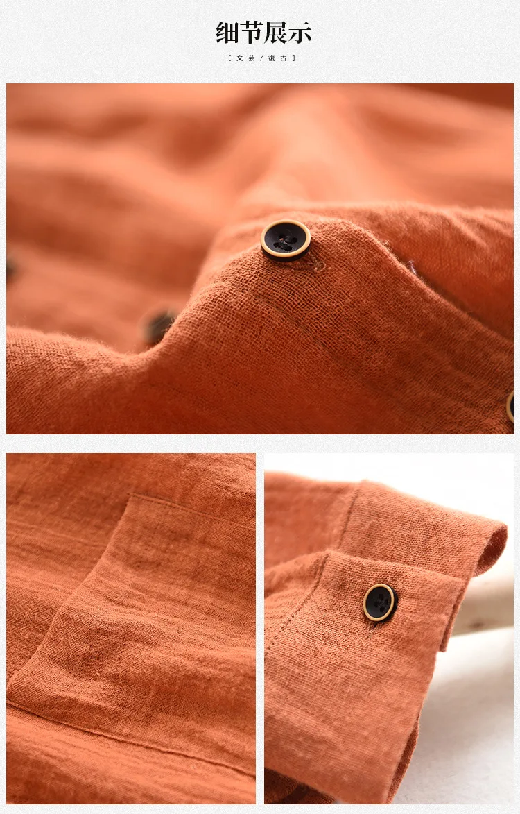 

Casual Ramie Cotton Shirt Women Long Sleeve Mandarin Collar Button Up Shirts Long Sleeve Blouse M,L