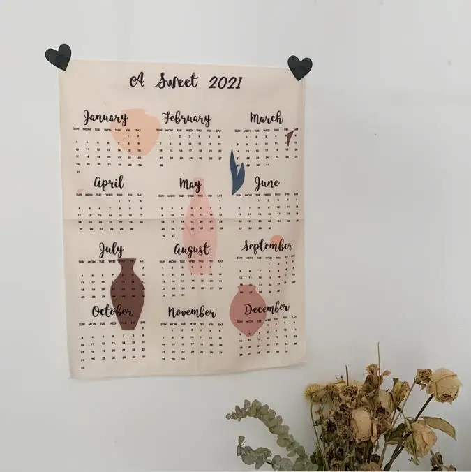 

Room Decoration Morandi Color Decoration Illustration Style 2021 Calendar Hanging Cloth Small Group Simple Decorative Calendar