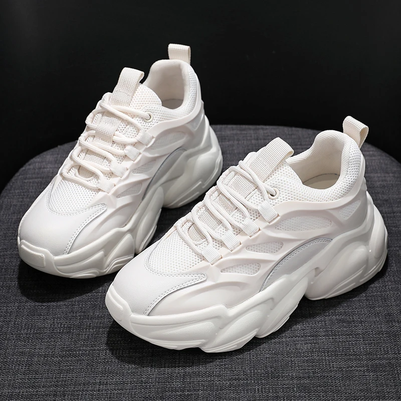 

Platform Running Shoes Women Fashion 2021 New Spring Outdoor Walking Lace Up Sports Shoes Comfortable Women's Sneakers White