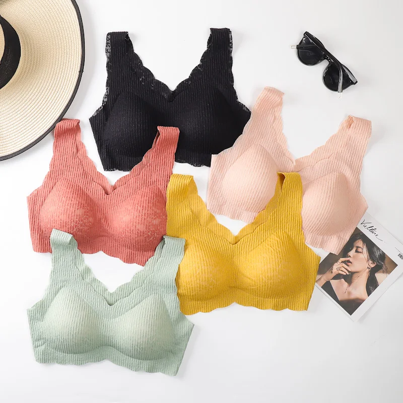 SofBeauForY Bubble Thailand latex Seamless One Piece Lace Underwear Wide Shoulder Strap Sports Fashion Bra For Women