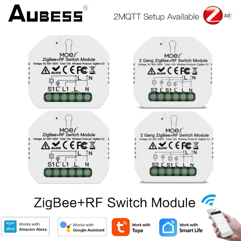 

Умный выключатель ZigBee, двухканальный модуль с дистанционным управлением, работает с Alexa Google Home