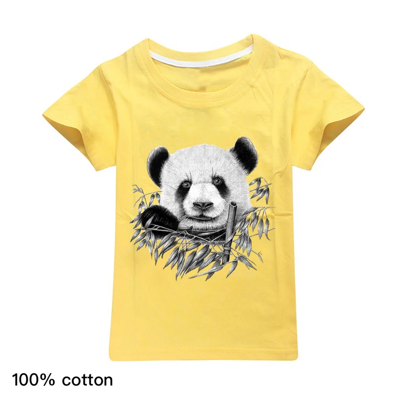 

2020 Cartoon Printed T Shirt Kids 100% Cotton Panda Graphic Shirts for eenage Girls Streetwear ops Boys Clothes