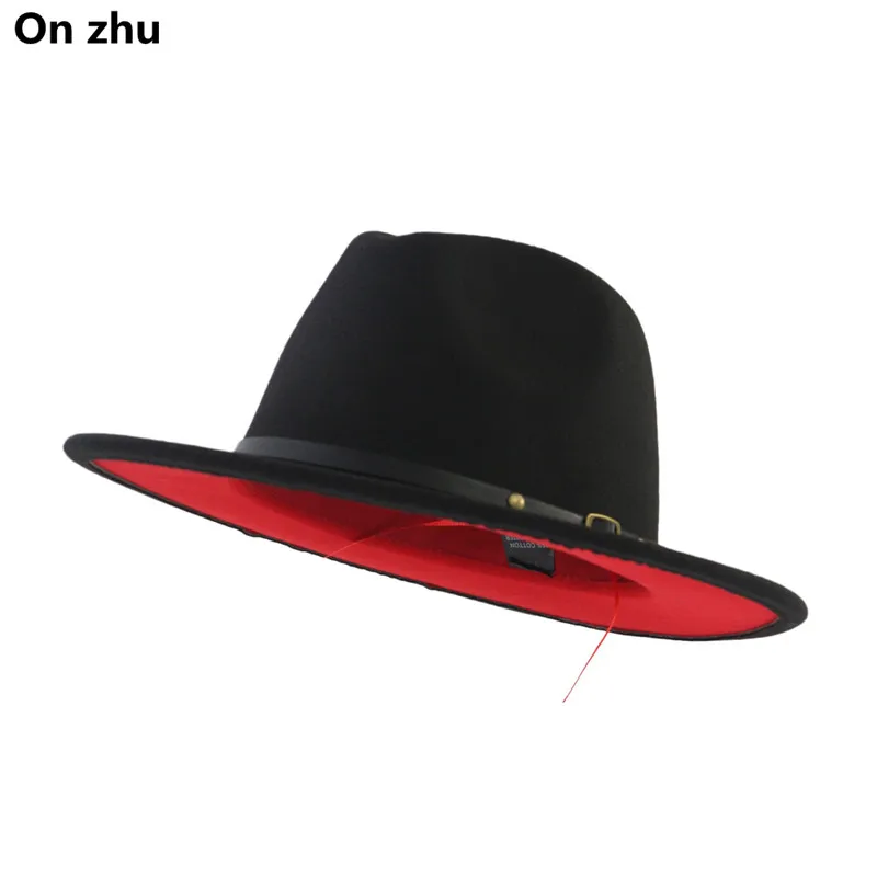 

New Fedora Hat Black Red Patchwork Wide Brim Ladies Trilby Chapeu Feminino Hat Women Men Jazz Church Godfather Sombrero Caps