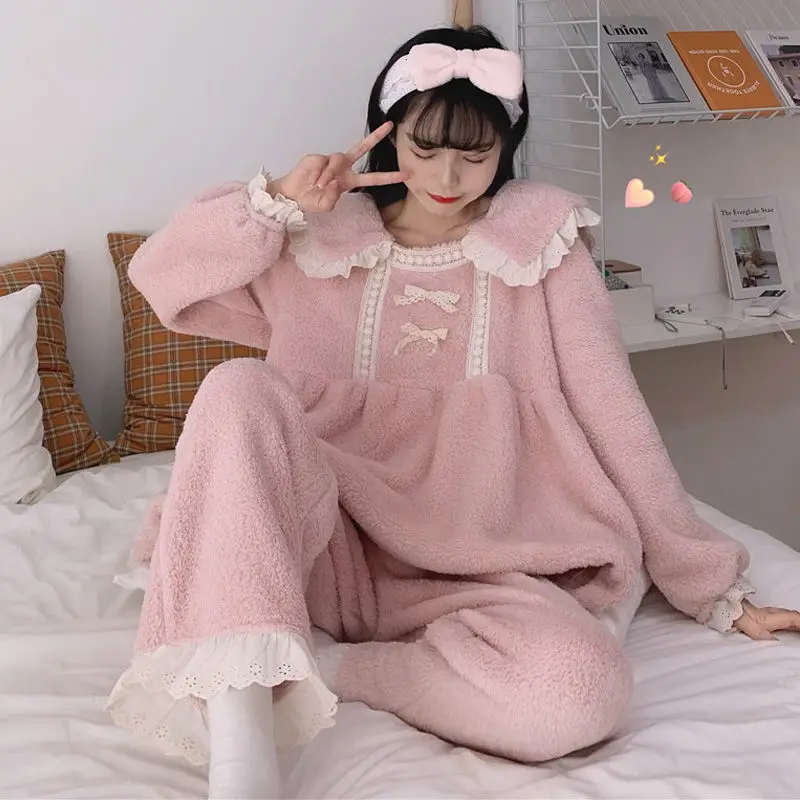 Пижамный комплект фланелевый Женский милая свободная мягкая удобная домашняя