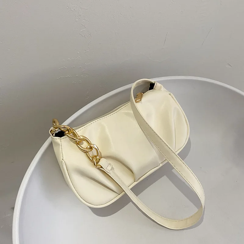 

Thick Chain Folding Shoulder Crossbody Bags for Women 2020 Niche Leather Handbag Solid High Quality Travel Shoulder Bag Totes