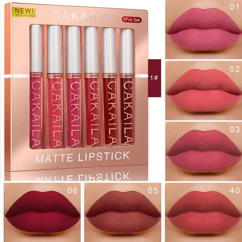 

6PCS Set Of Boxes Velvet Matte Lipstick Lasting Non-stick Liquid Lipstick Lip Gloss Nude Glaze Lips Makeup Cosmetics Labiales