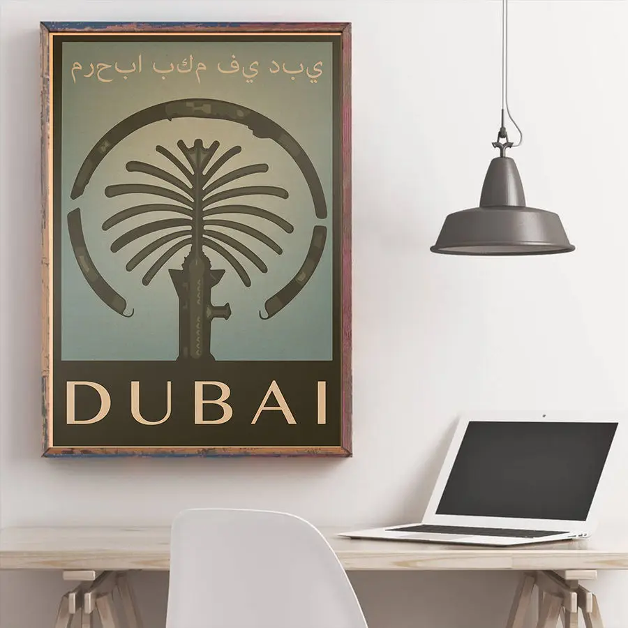 Постер путешествий в Дубае античная пейзажная живопись винтажная крафт-бумага