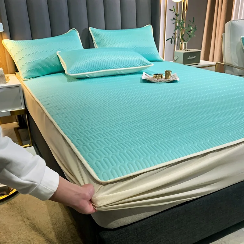 Сплошной цвет шелковистый нано латексный стеганый рельефный Матрас протектор