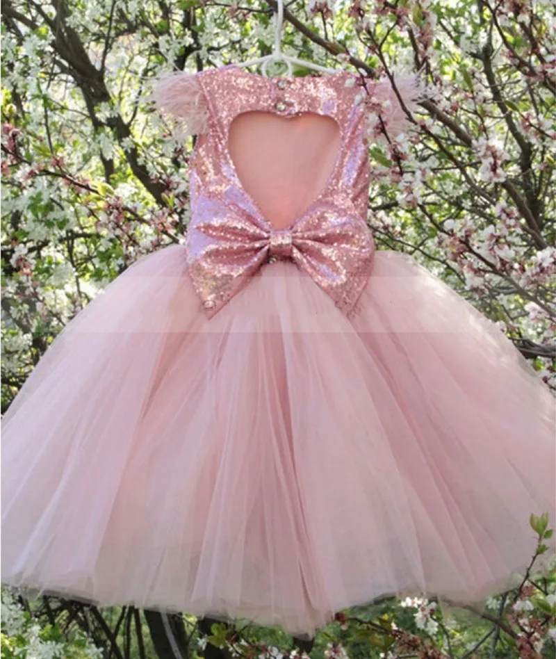 

Sequin Glitter Pink Flower Girl Dress Sleeveless Little Princess Birthday Party Dress First Communion Gown