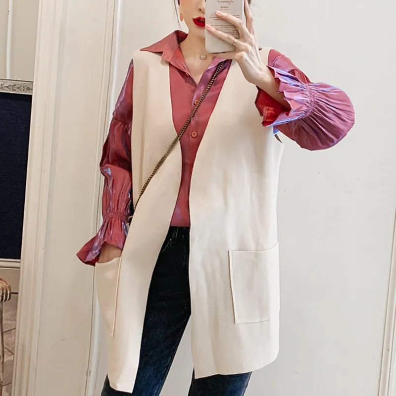 

Женский жилет, куртка, одинаковые наряды, шикарная блестящая рубашка, пояс, галстук, пальто без рукавов, Офисная Леди, Элегантная модная верх...