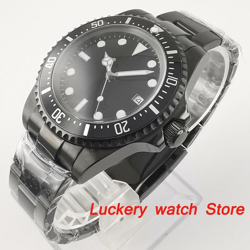 Parnis 42 мм Мужские механические часы черный стерильный циферблат светящиеся