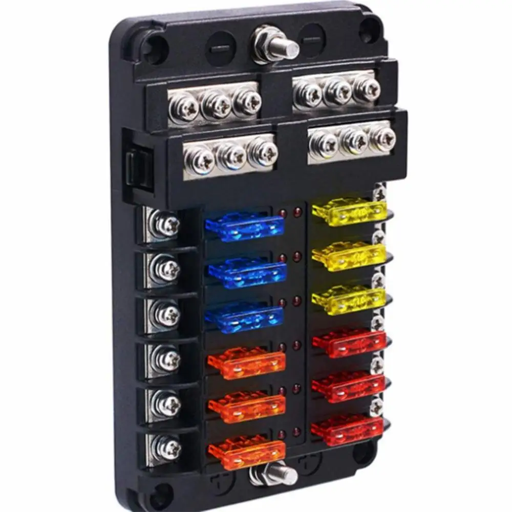 

12-Way Car Fuse Box 6 In 6 Out Car Fuse Box Universal Automative Fuse Box With Led Indicator Portable Car Fuse Box