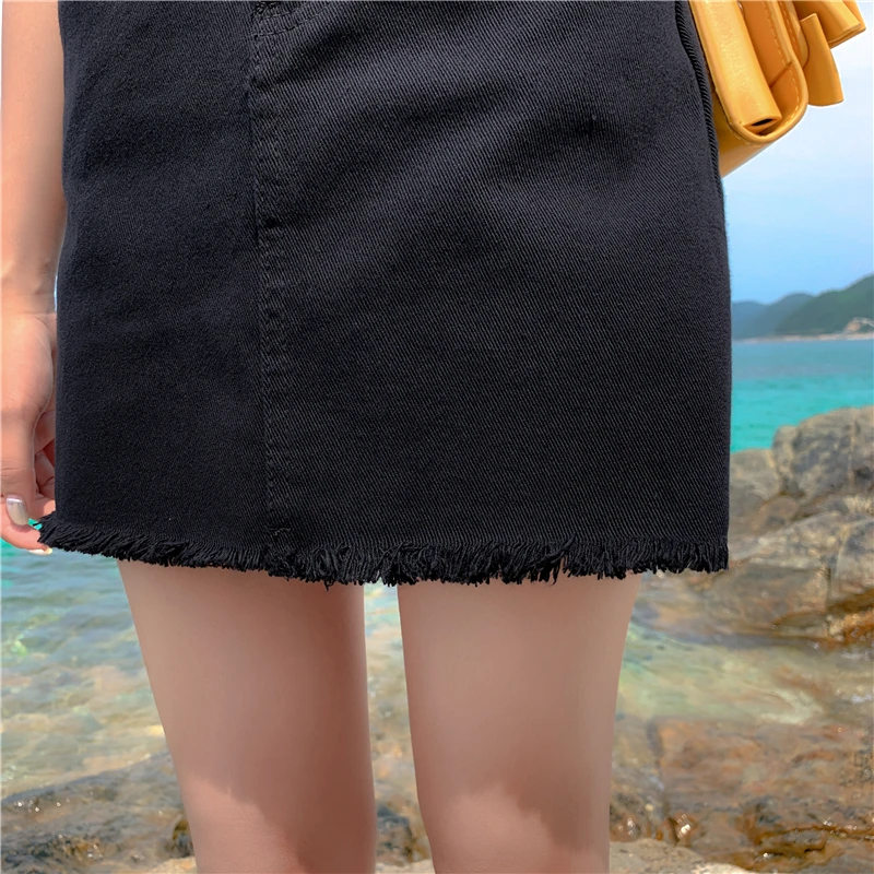 

Skirt Denim Korean Style Plus Size Women Black Casual High Waist Woman Skirts High Street Pockets Button All-matched Women Skirt
