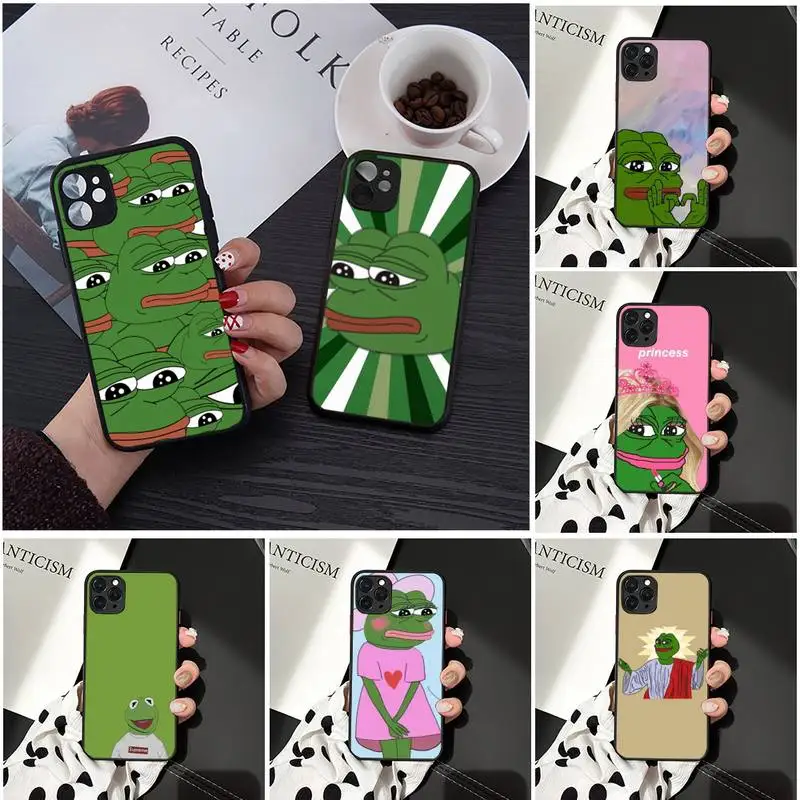 

Funny cute frog Pepe Phone Case Matte Transparent for iPhone 7 8 11 12 s mini pro X XS XR MAX Plus cover funda