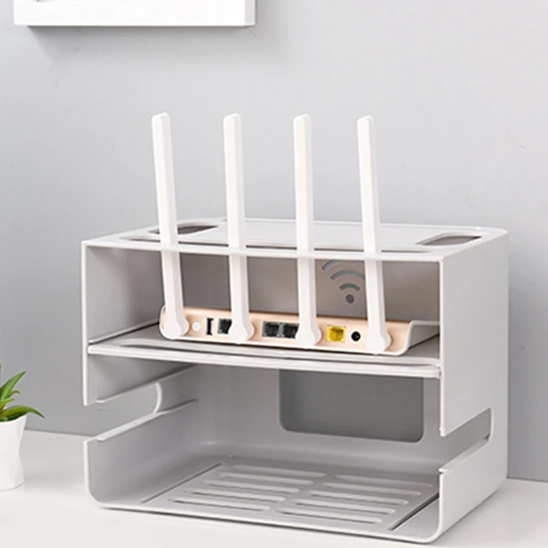 

Double-layer Drawer Desktop Wifi Router Storage Box Socket Wire Organizer Box TV Set Top Rack Power Strip Hidden Finishing Box