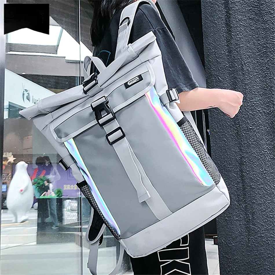 

Светоотражающий рюкзак для мужчин, Модный вместительный водонепроницаемый дорожный ранец, школьный мужской портфель для подростков