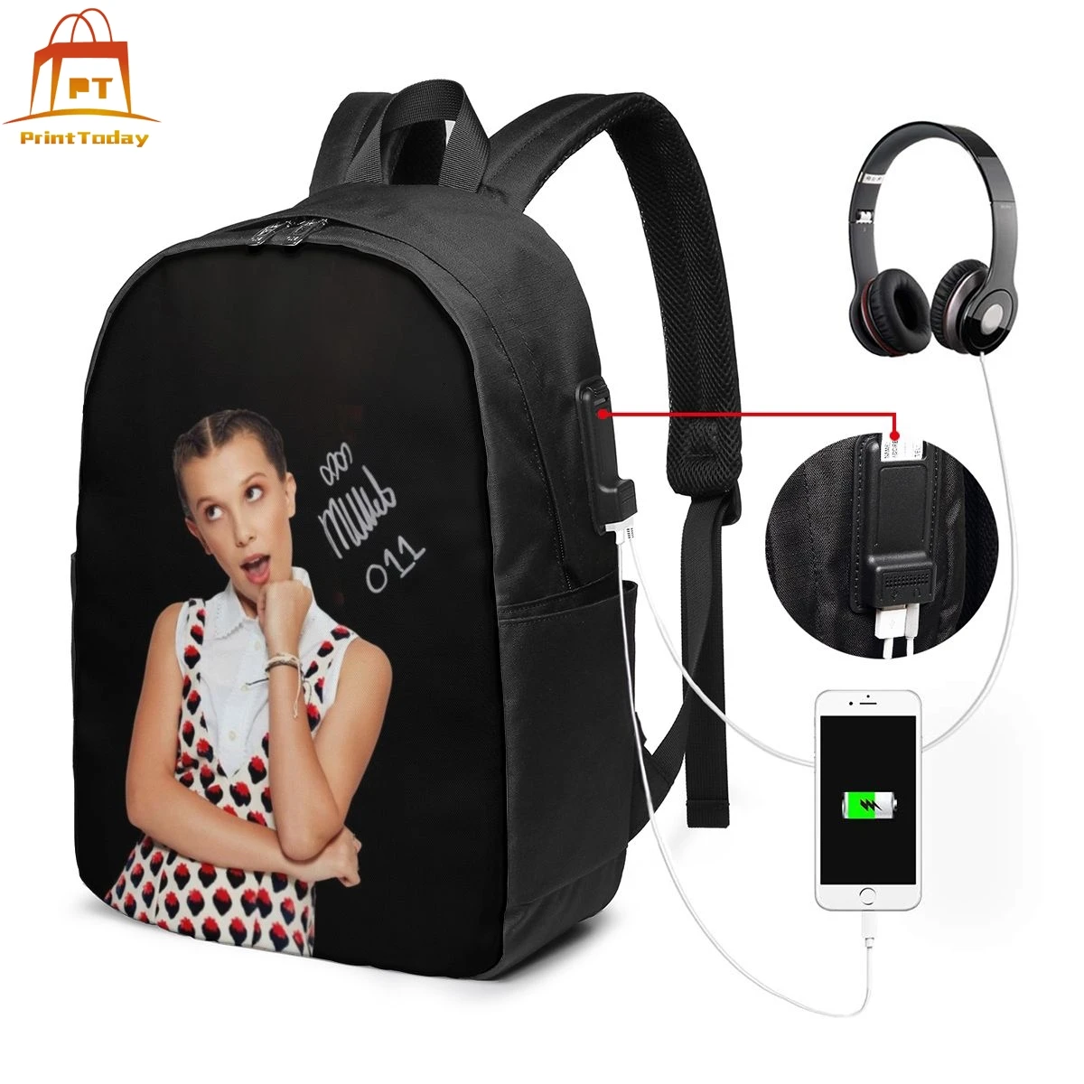 

Millie Bobby Backpack Millie Bobby Backpacks University Trending Bag Pattern Man - Woman Multi Pocket Bags
