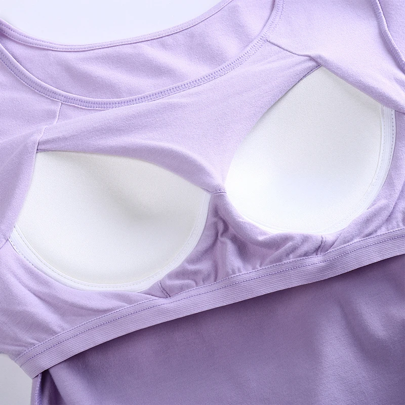 Футболка женская со встроенным бюстгальтером эластичный хлопковый топ с