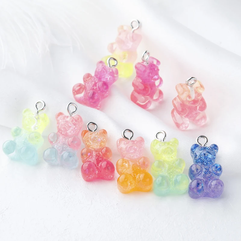 

10pcs 21X12mm Candy Color Gummy Mini Bear Charms For Making Cute Earrings Pendants Necklaces DIY Jewelry Hair Accessories