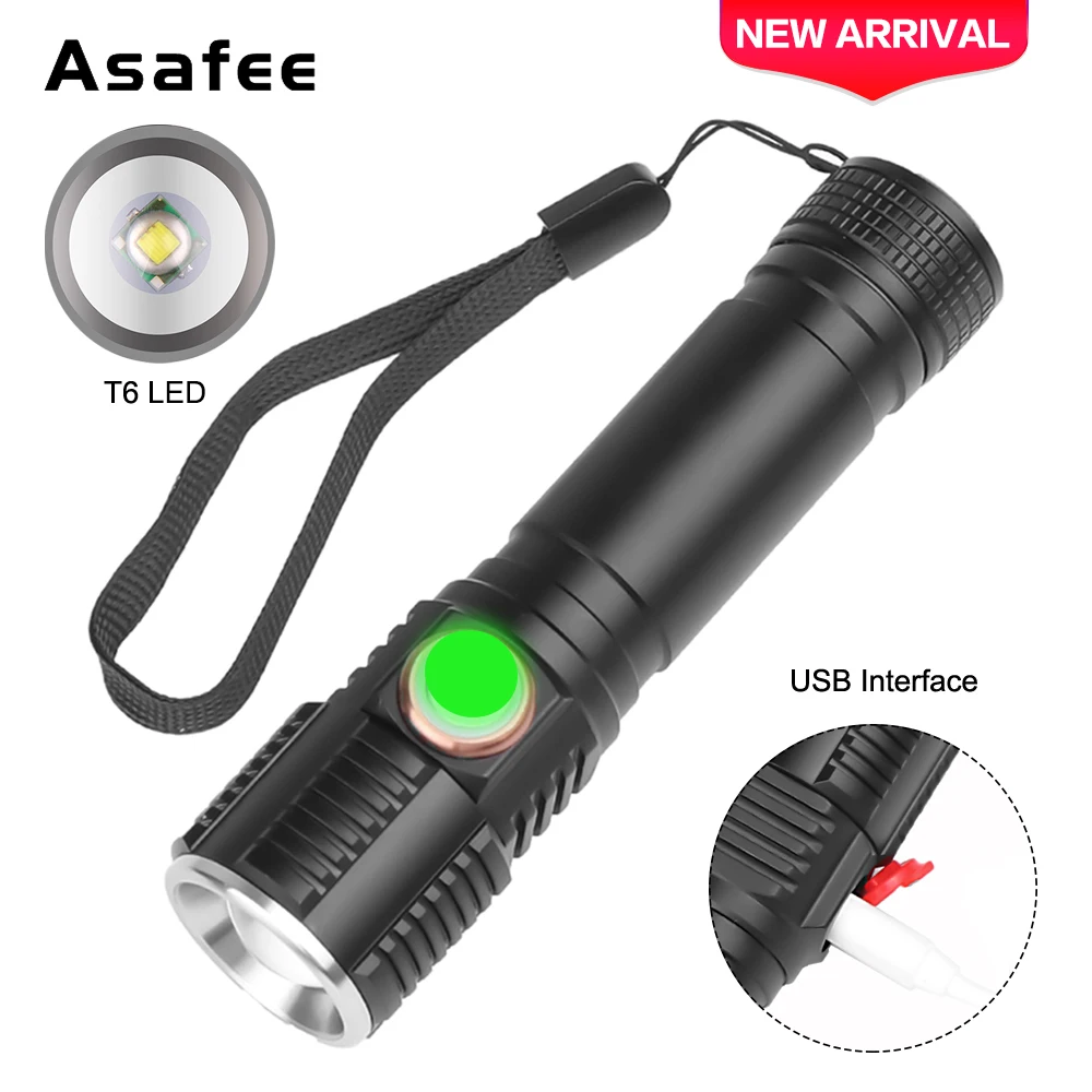 Asafee C18 Мощный T6 светодиодный светильник-вспышка, фонарь с зумом, USB Перезаряжаемый Тактический светильник, походный охотничий фонарь, вспышка, светильник фонарь