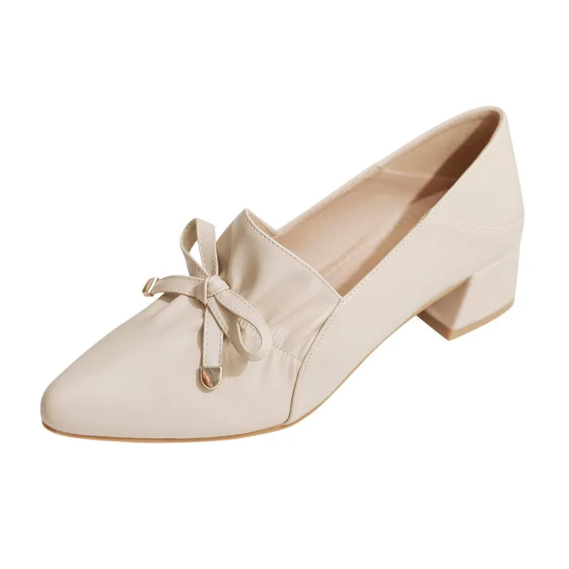 

Leather Shoes Women Heels Pointed Toe Chunky Heels Party Shoes for Women Evening Pumps Slip on Fashion Mid Heels Female Shoes