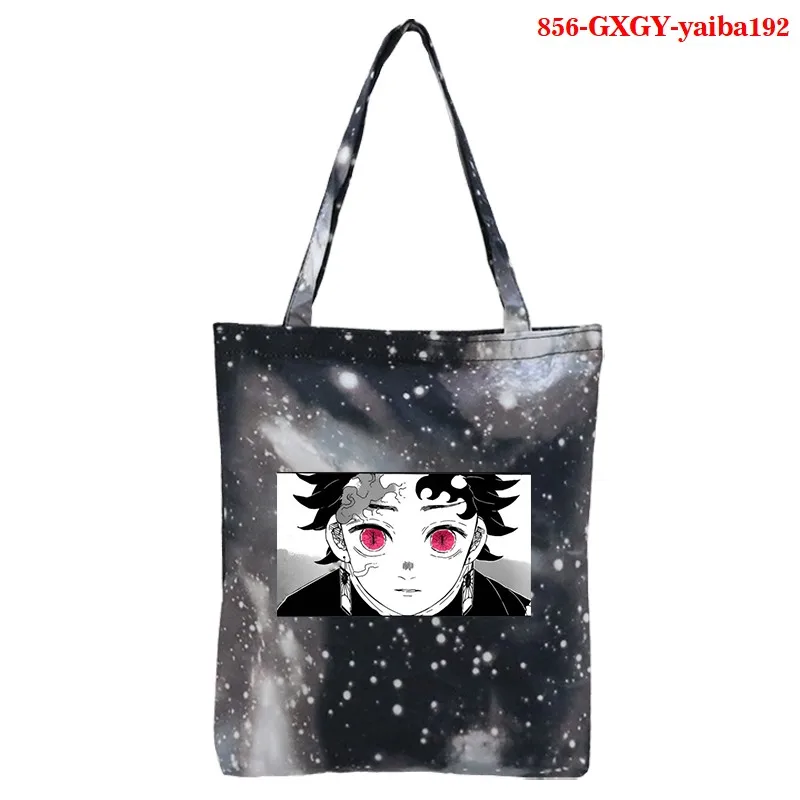 

90s Shopping Bag Kimetsu No Yaiba Bag Graphic Canvas Shoulder Bag Cute Female Harajuku Ulzzang Grunge Tote Anime Shopper Bag