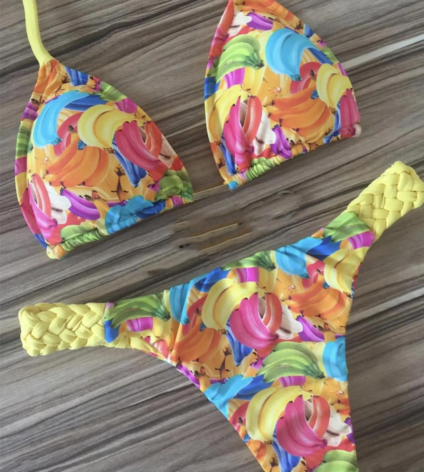 Сексуальный женский купальник с открытой спиной бикини принтом тропических