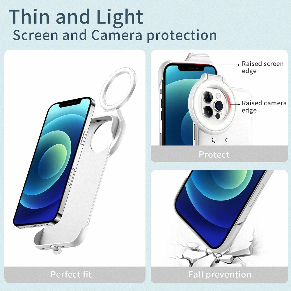 

[3 Lighting Modes] Selfie Light Cover for Live Stream/Makeup/Video LED Fill Flash Lights Case for iPhone 12 iPhone 12 Pro 6.1"