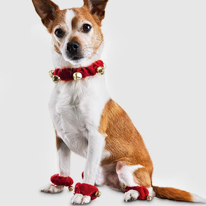 

Dog Collar Christmas Dog Collars with Bell Funny Holiday Dogs Collar and Foot Bell 4pcs Set Christmas Collars Dogs Accessoires