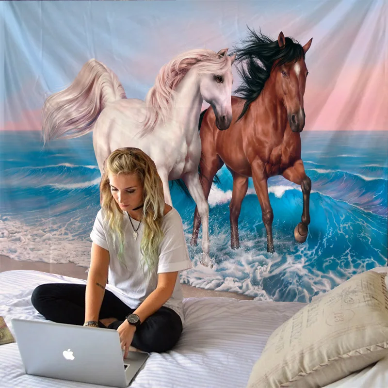 

Mercedes-Benz horse group background tapestry digital printing decorative hanging fabric factory direct sales can be customized